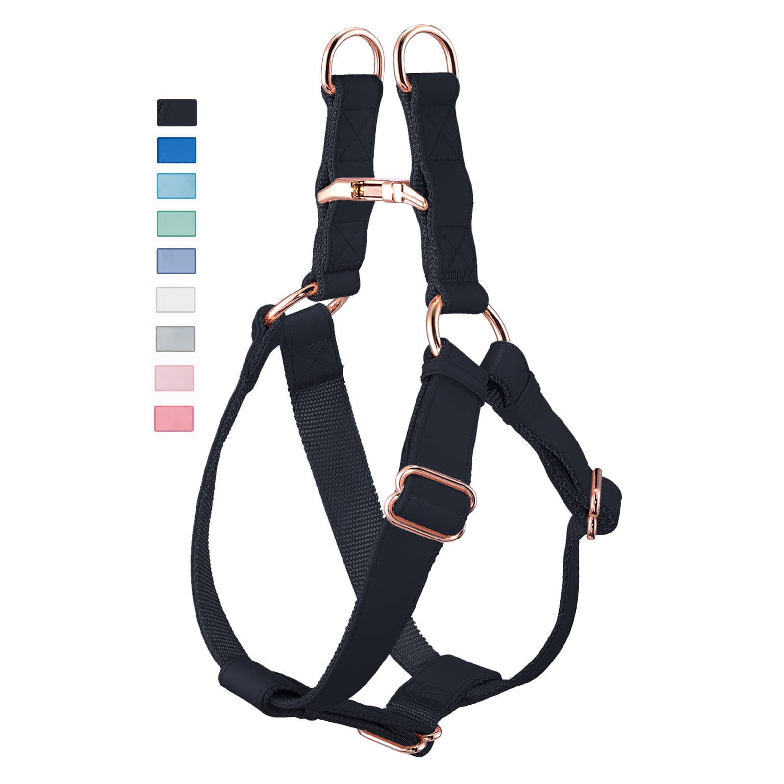 Soft Leather No Pull Dog Harness - Adjustable Step In Dog Harness With Rose Gold Heavy Duty Metal Buckle, Freedom Nylon Dog Halter Vests For Small Medium Large Dogs Easy Walking Training (Black,S)