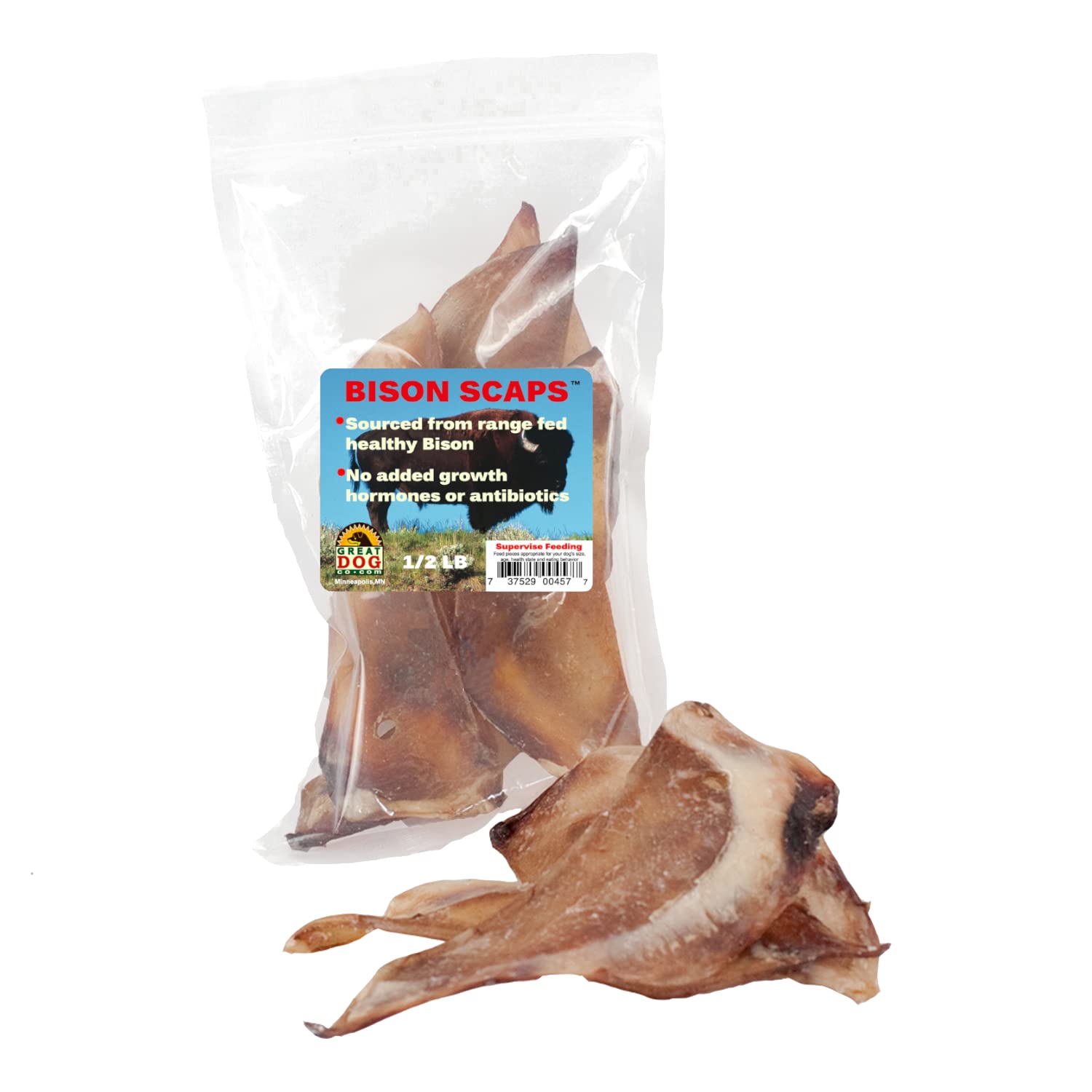 Great Dog Bison Scaps - 1/2 LB Bag - Sourced and Made in USA - Bison Scapula Chews, Bison Treats, Bison Treats for Dogs, Bison C