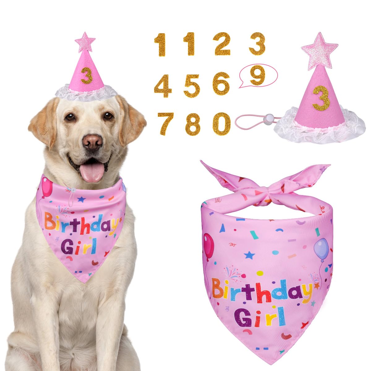 Yicostar Dog Birthday Decorations, Dog Birthday Hat With Numbers For Large Medium Small,Pet Supplies (Pink)