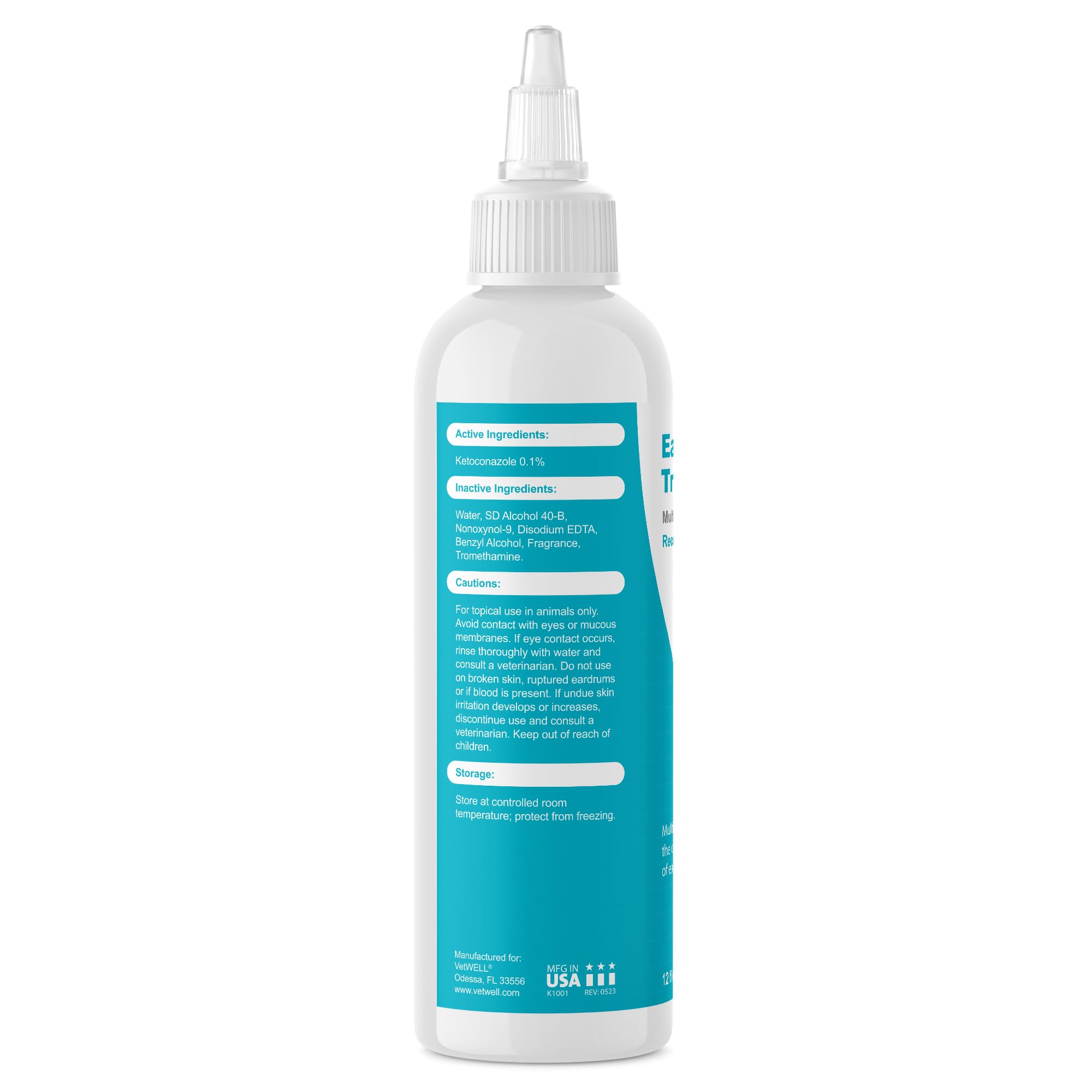 VetWELL Dog Ear Cleaner & Infection Treatment - 12oz Tris Otic Cleanser for Dogs & Cats, Eliminates Odor & Relieves Infections