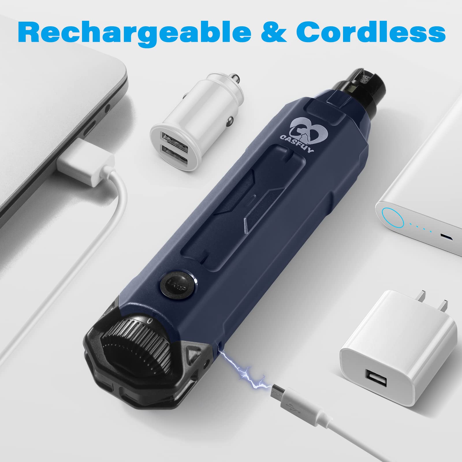 Casfuy 6-Speed Dog Nail Grinder - Newest Enhanced Pet Nail Grinder Super Quiet Rechargeable Electric Dog Nail Trimmer Painless Paws Grooming & Smoothing Tool For Large Medium Small Dogs (Blue)