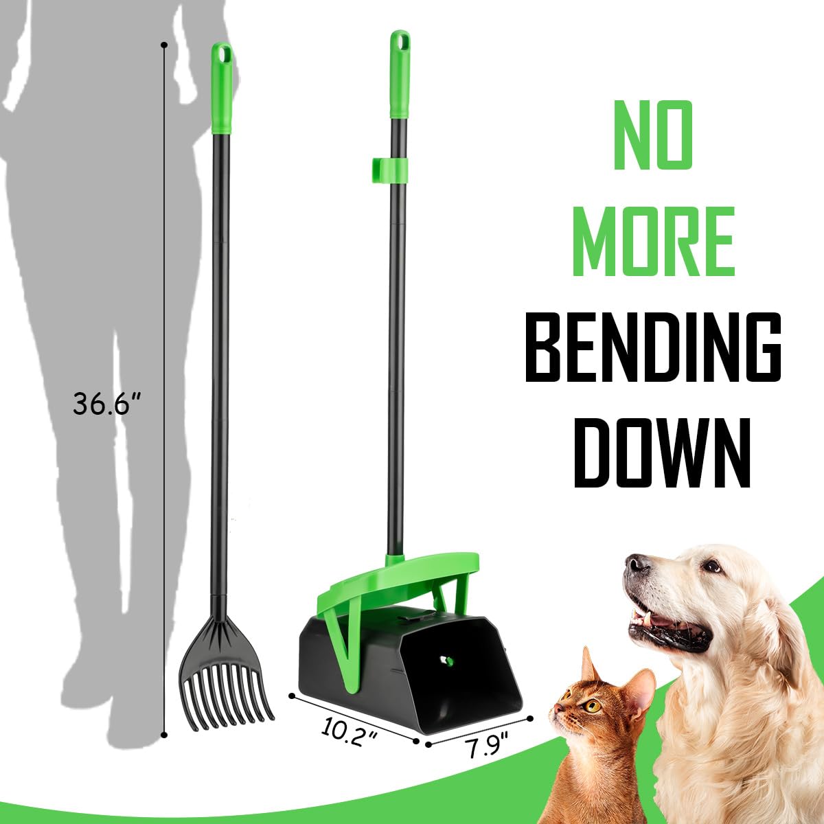 FUSBUNTY Pooper Scooper Swivel Bin & Rake with 100 Waste Bags, Dog Pooper Scooper with Bag Attachment for Large Medium Small Dog