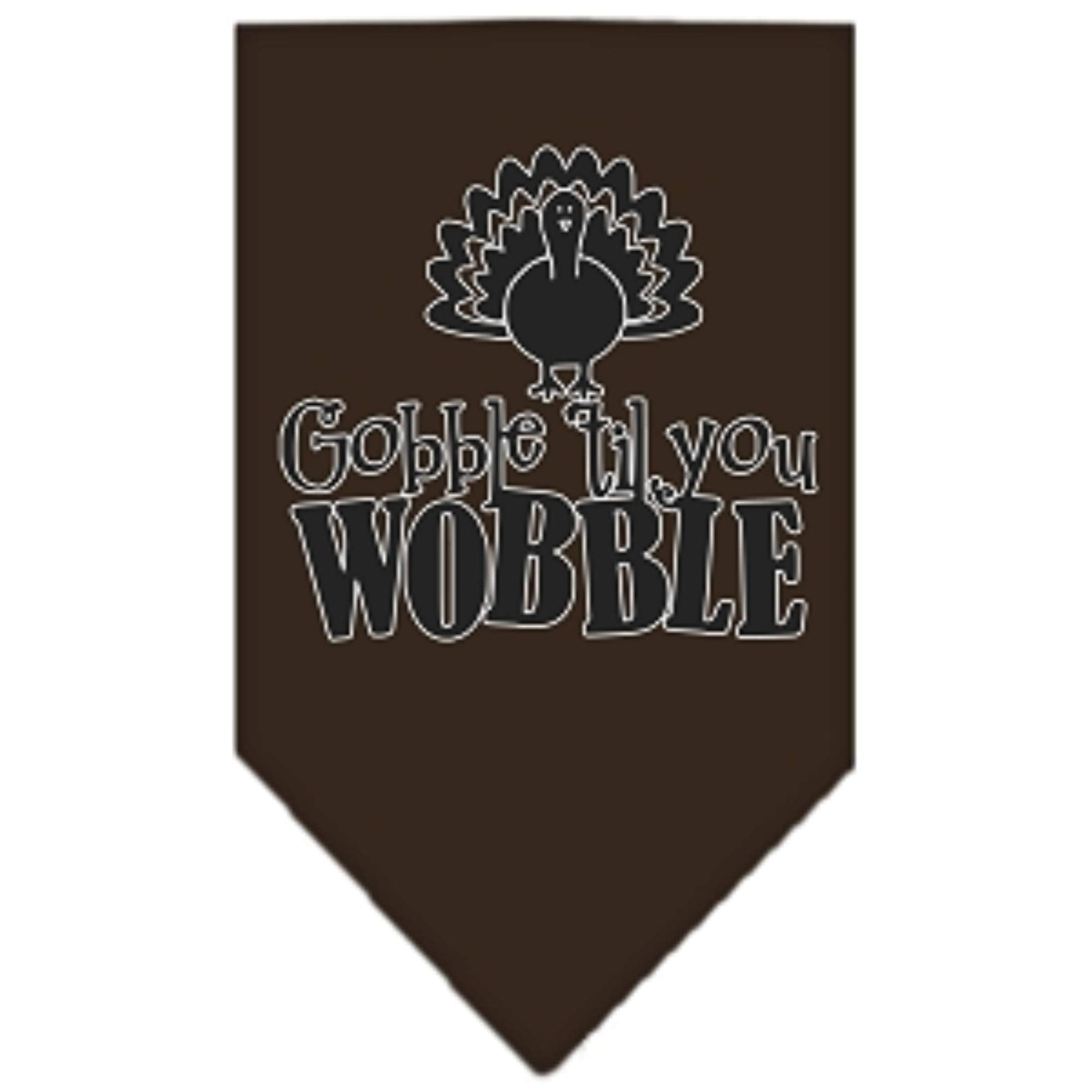 Pet and Dog Bandana Screen Printed, &quot;Gobble Til You Wobble&quot; Cocoa Large