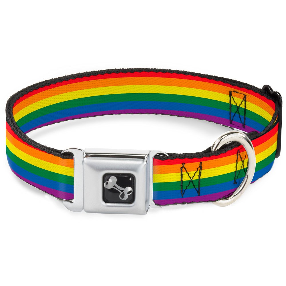 Dog Collar Seatbelt Buckle Flag Pride Rainbow 16 To 23 Inches 1.5 Inch Wide