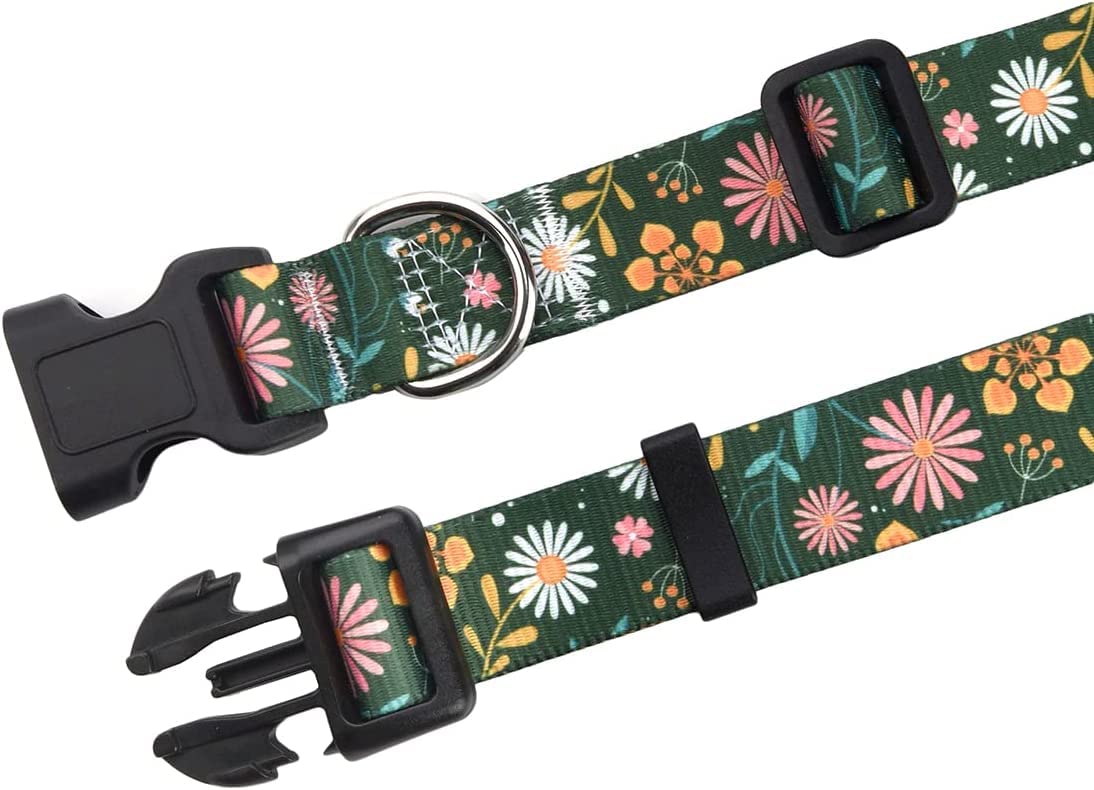 Hqyddmi Dog Collar And Leash Set For Large Dogs, With Floral Print, Soft Comfortable Adjustable Collar For Small Medium Large Do