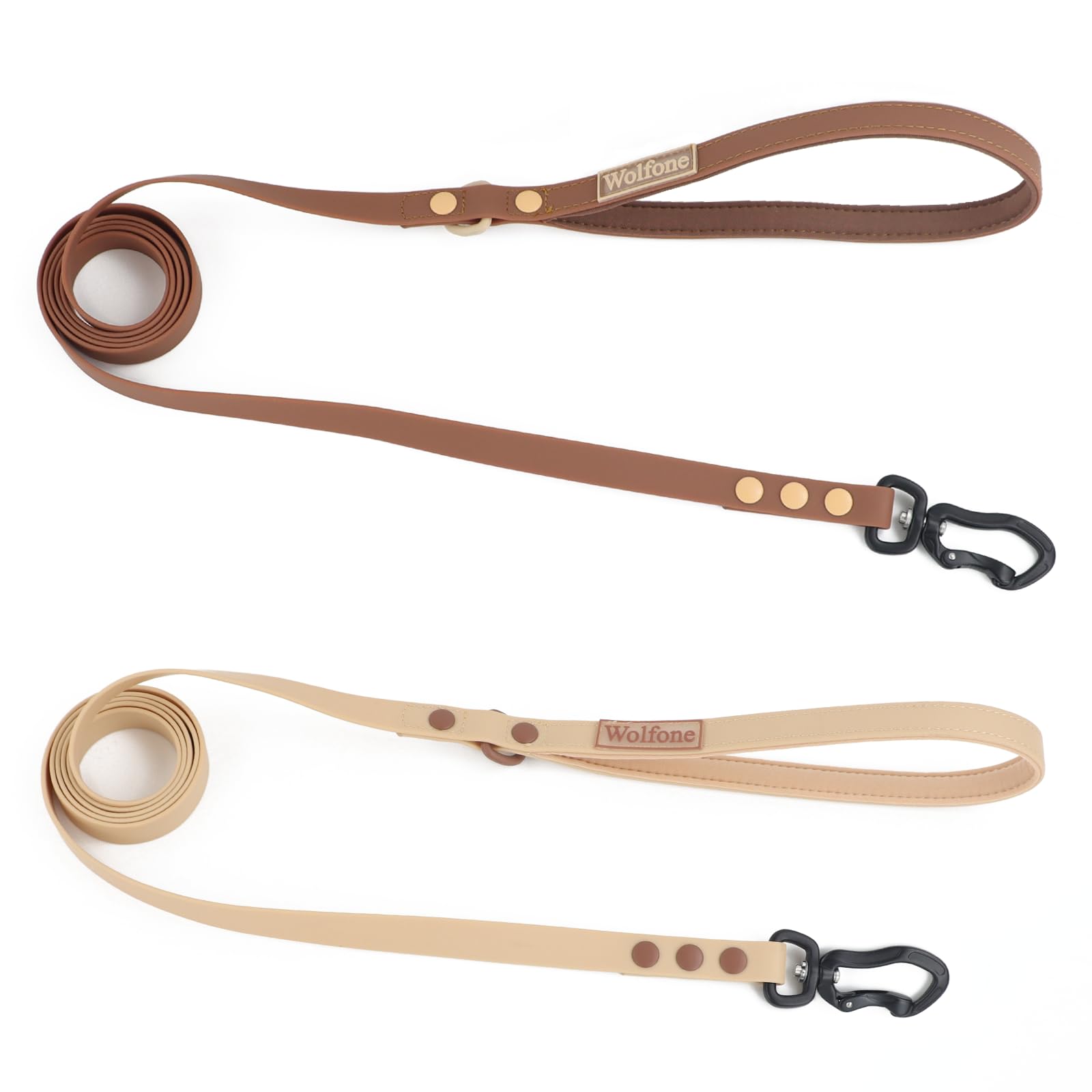 Wolfone Waterproof Dog Leash Carabiner Leash For Dogs Soft Handle Easy Care 5Ft*15Mm*2.0Mm Brown