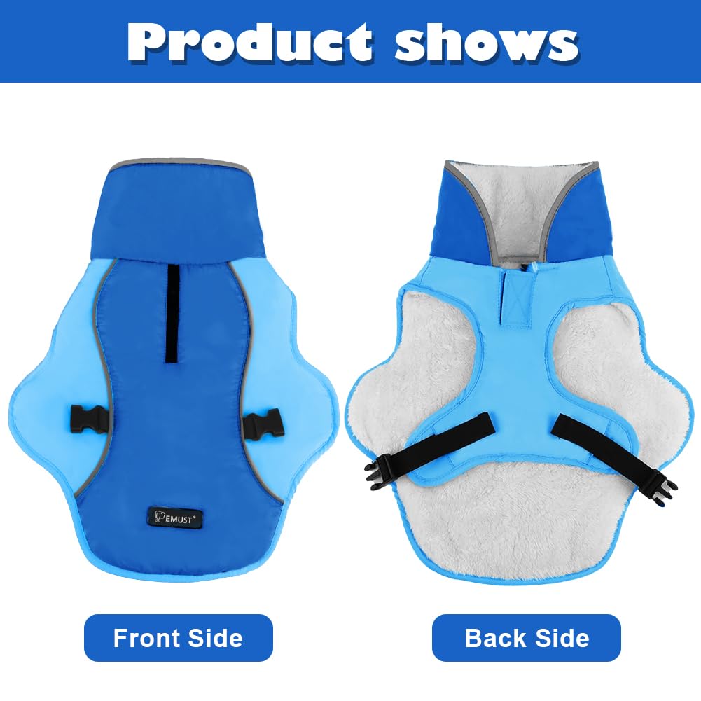 EMUST Dog Jacket Winter, Cozy Windproof Dog Jacket for Cold Weather, Solid Color Dog Vests for Winter for Medium Dogs, New Blue,