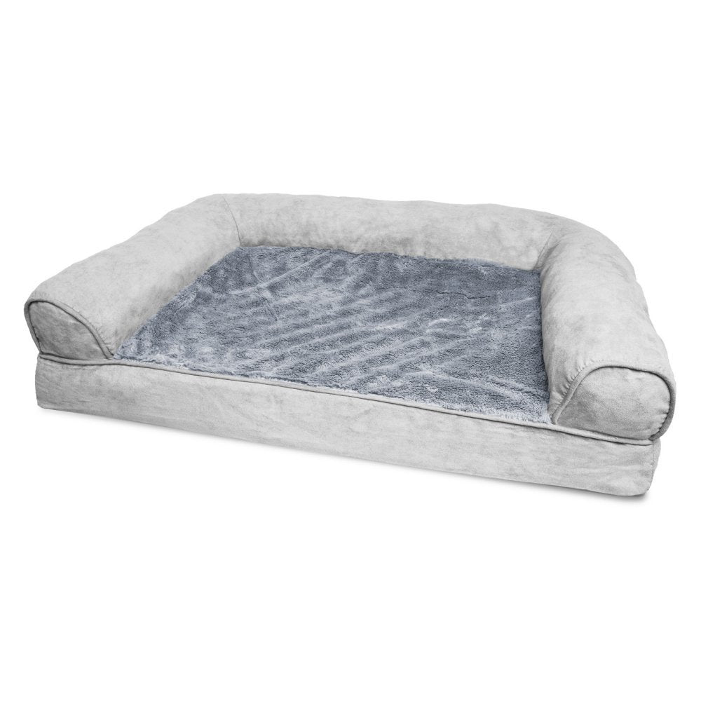 Furhaven Orthopedic Dog Bed For Medium/Small Dogs W/ Removable Bolsters & Washable Cover, For Dogs Up To 35 Lbs - Plush & Suede Sofa - Gray, Medium