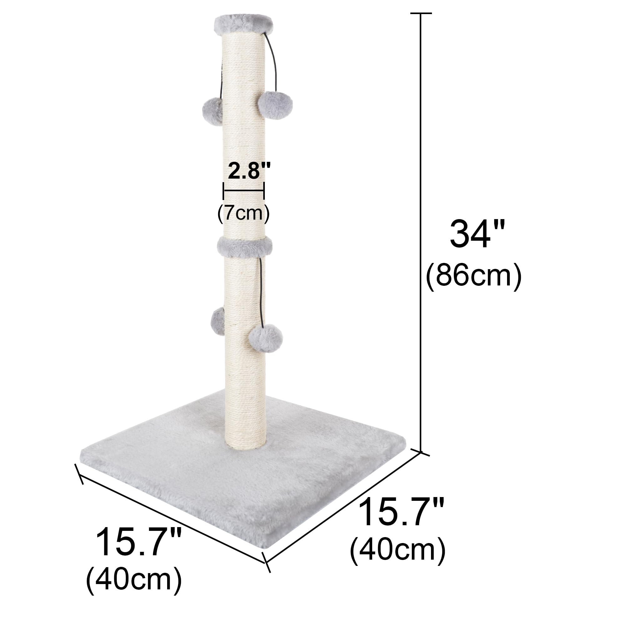 Dimaka 34'' Cat Scratching Post, Cat Scratching Post, Cat Scratcher For Large Cats With Teasing Toy Ball, Natural Sisal White An