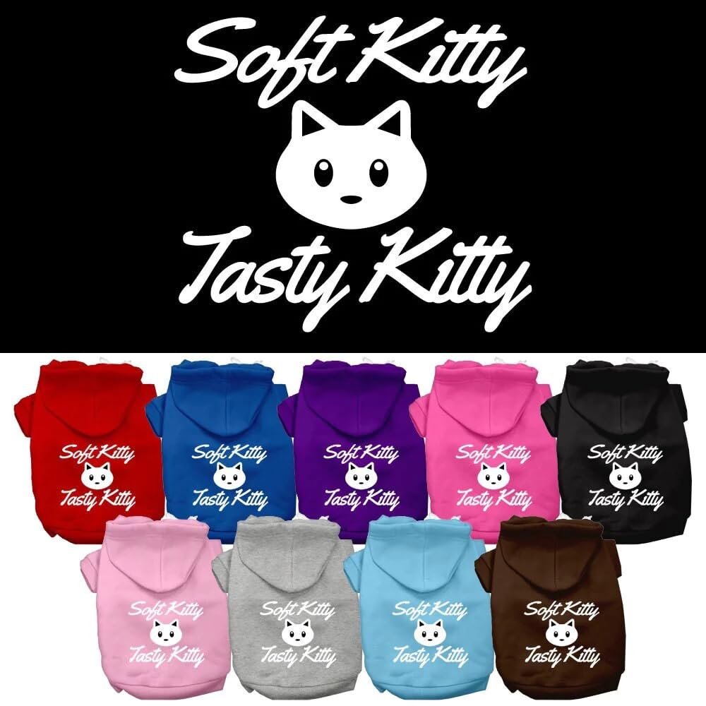 Pet Dog & Cat Hoodie Screen Printed, Soft Kitty, Tasty Kitty Brown SM (3-6 lbs.)