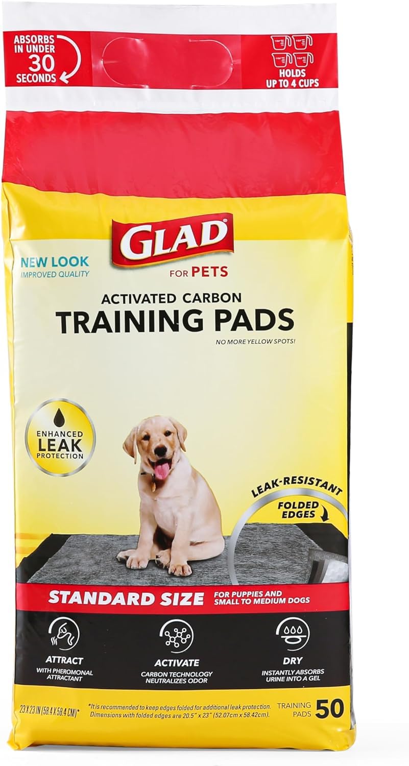 Glad for Pets Black Charcoal Puppy Pads - Super Absorbent Disposable Dog Pee Pads for Potty Training & Crate Training - 23 x 23