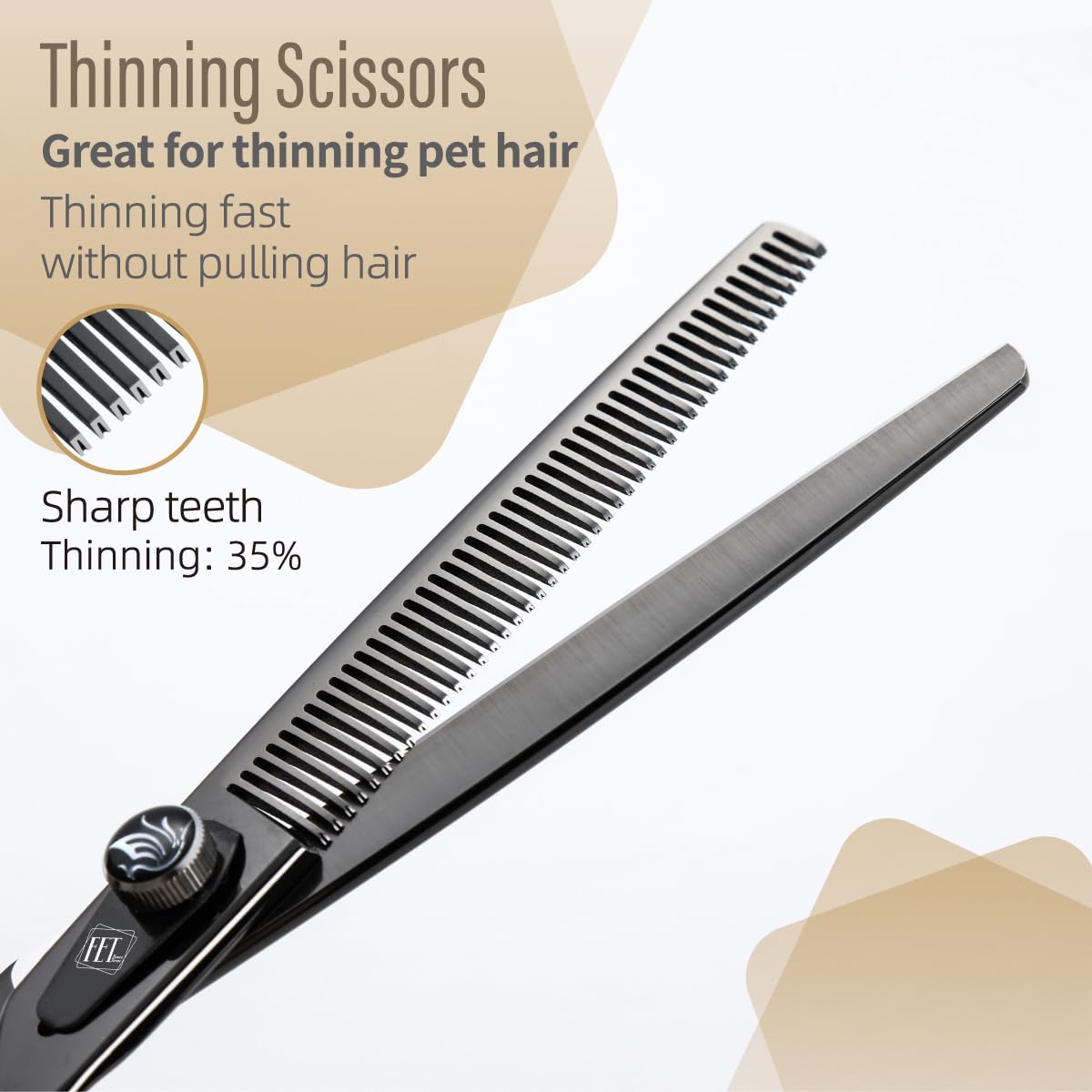 Fenice Totem Dog Grooming Scissors: 7.5 Inch Bright Black Professional Pet Curved Chunker Shears Made Of Japanese 440C Advanced