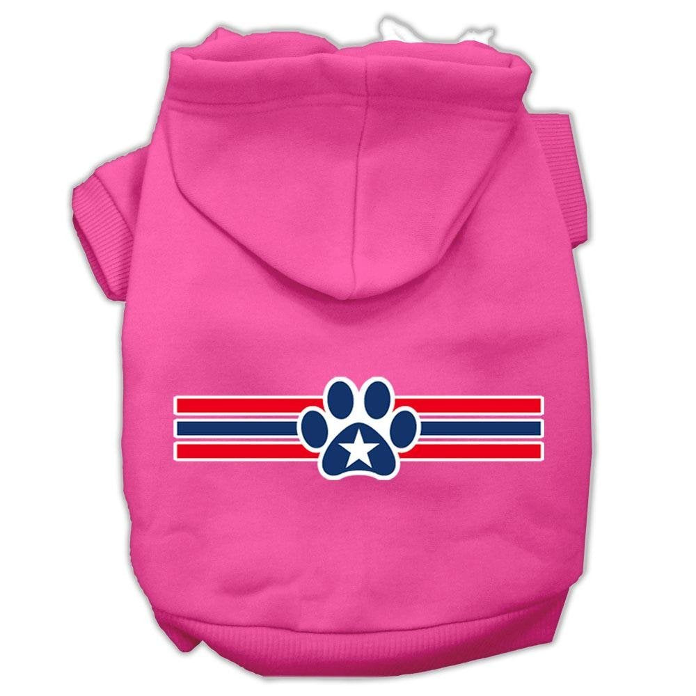 Pet Dog & Cat Hoodie Screen Printed, 'Patriotic Star Paw' Bright Pink 2Xl (20-25 Lbs.)