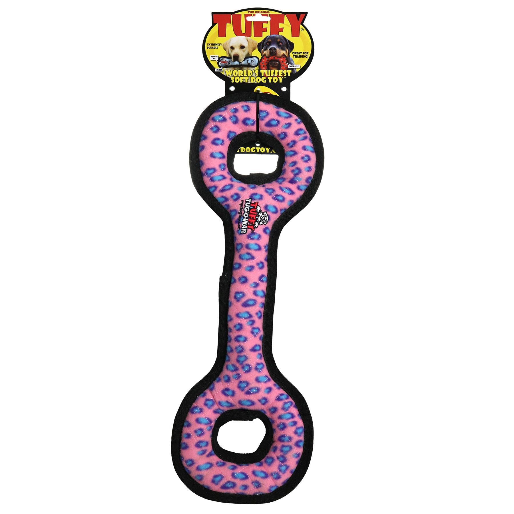 Tuffy- World'S Tuffest Soft Dog Toy- Ultimate Tug-O-War- Pink Leopard-Squeakers - Multiple Layers. Made Durable, Strong & Tough. Interactive Play (Tug, Toss & Fetch). Machine Washable & Floats