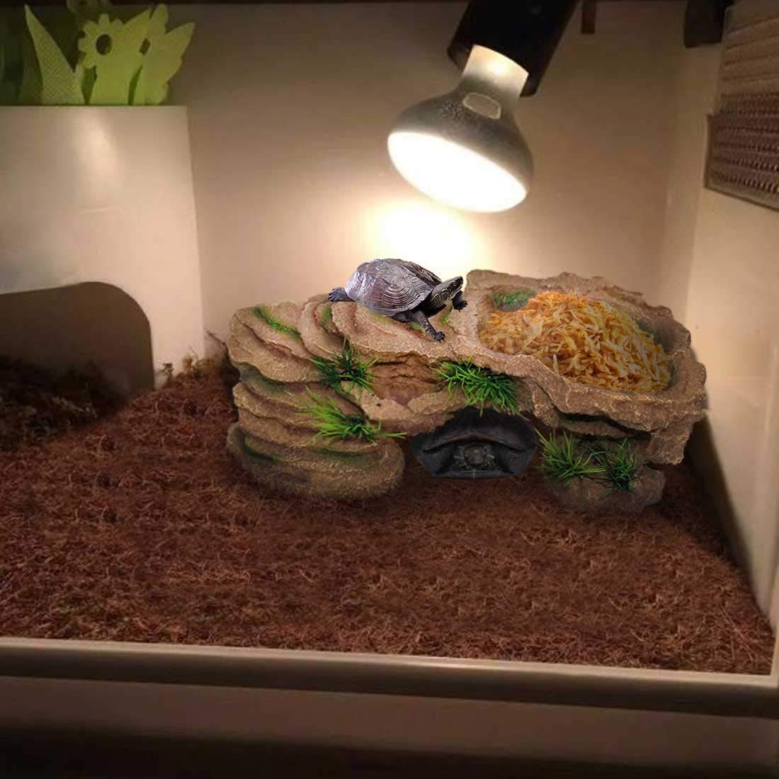 PINVNBY Turtle Basking Platform,Tortoise Resin Dock Resting Rock Reptile Habitat Ornament Hiding Cave Floating Ledge Aquarium De