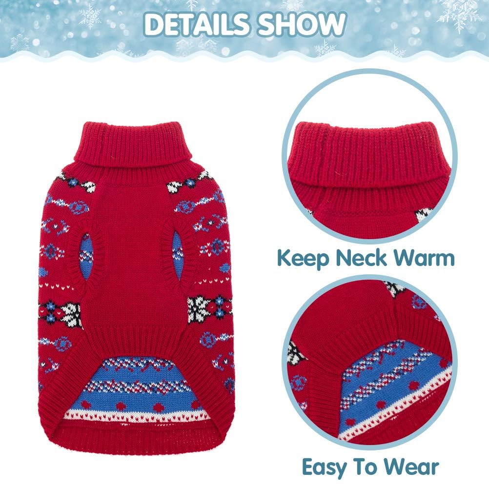 Bingpet Dog Sweaters For Small Dogs,Winter Dog Sweater Warm Clothes Boys Girls With Leash Hole,Classic Snowflake Doggy Knitwear