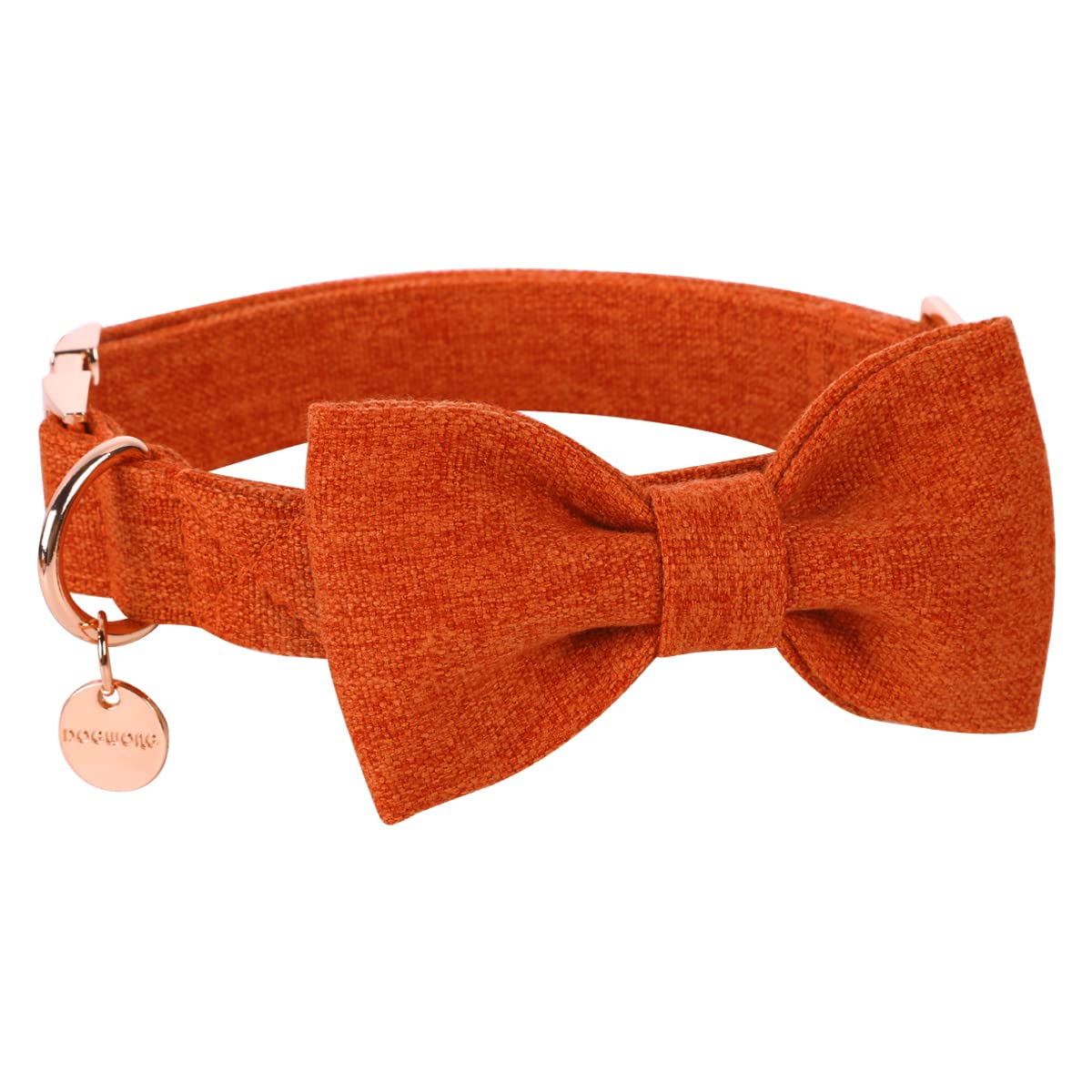Dogwong Cotton Dog Collar With Bow, Orange Pet Collar Wedding Dog Collar Durable Adjustable Dog Collar For Small Medium Large Do