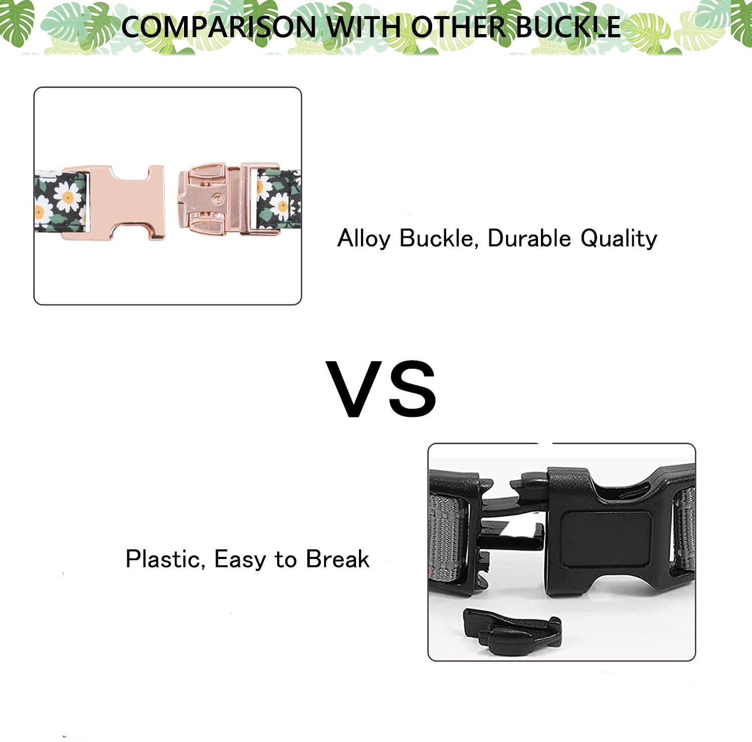 Metal Buckle Dog Collar, Durable Adjustable Dog Collar Soft For Small Medium Large Dogs (001-Black Flower, M(13-18In)