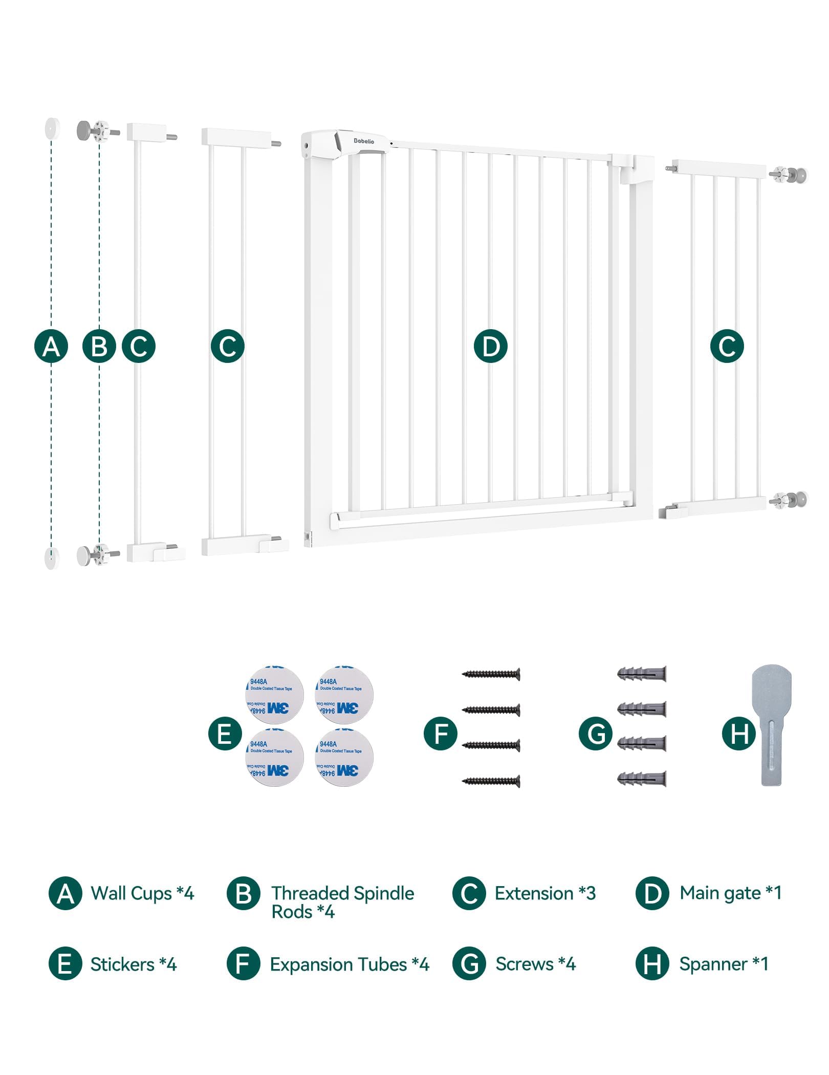 BABELIO 36-57 Extra Wide Baby/Chlid Gate, Auto Close Dog/Pet Barrier with Large Walk Thru Door,Safety for The House, Stairs and