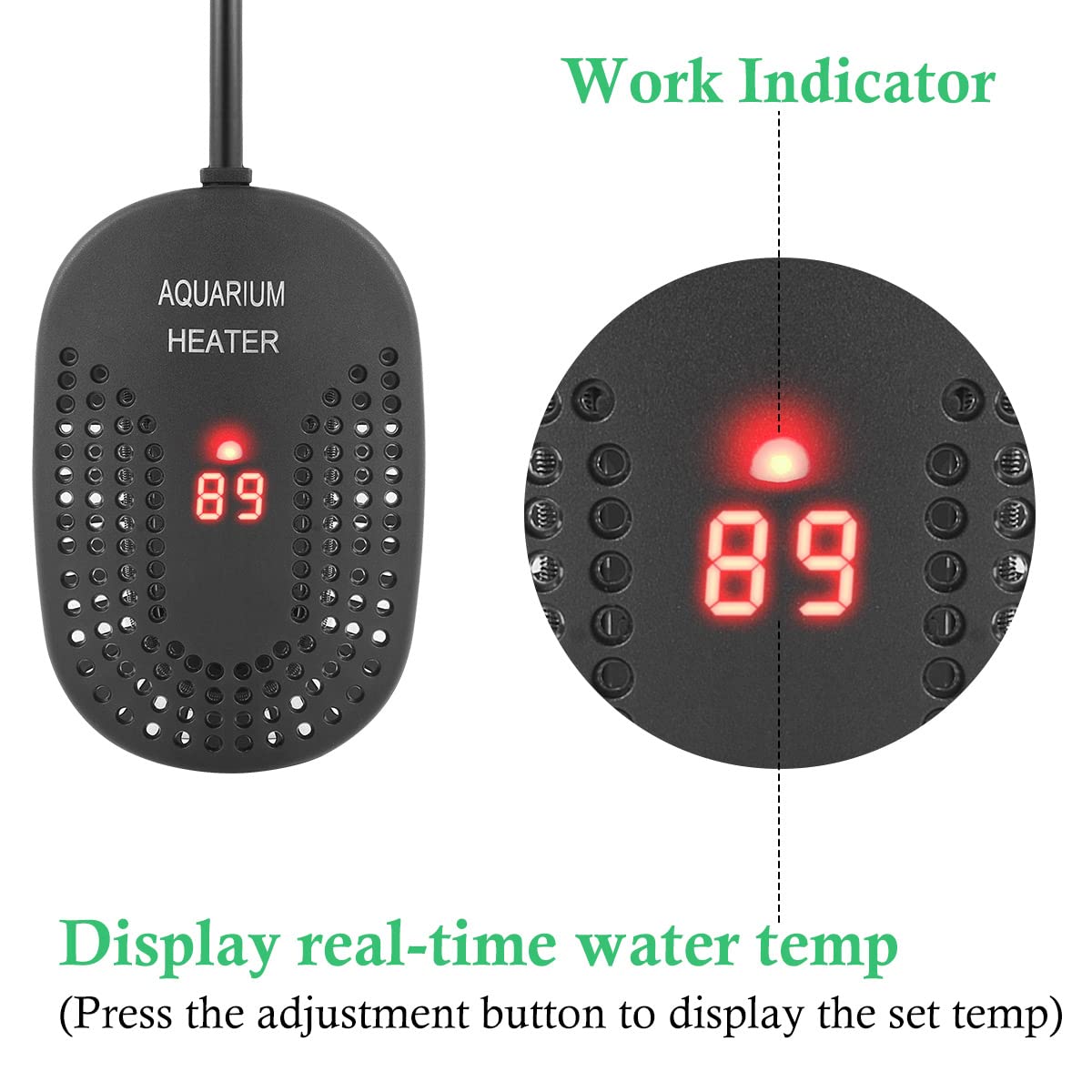 Hitop 100W Mini Adjustable Aquarium Heater: Digital Fish Tank Heater With Protective Cover And Controller For 5-30Gallon