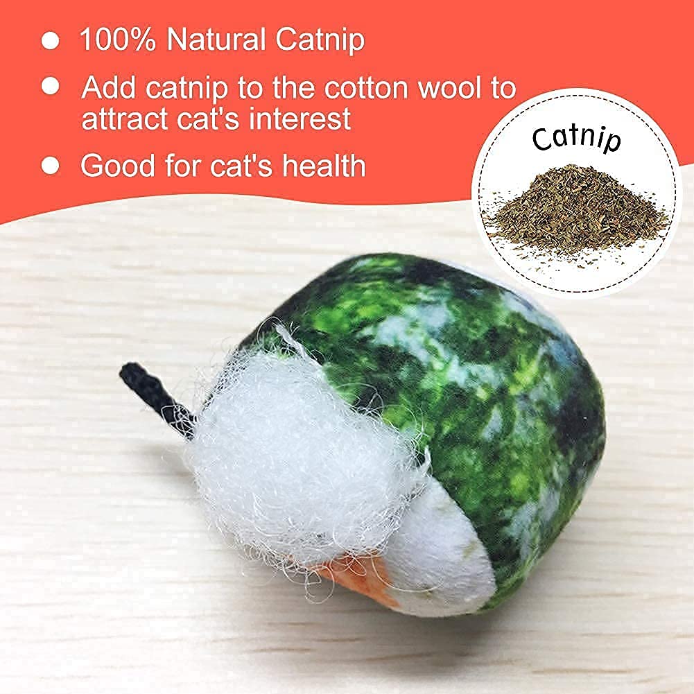 Rekobon Catnip Toys, 8 Pack Kitten Toys For Indoor Cats, Bite Resistant Cat Chew Toy With Sushi Roll, Boredom Relief Fluffy Kitt