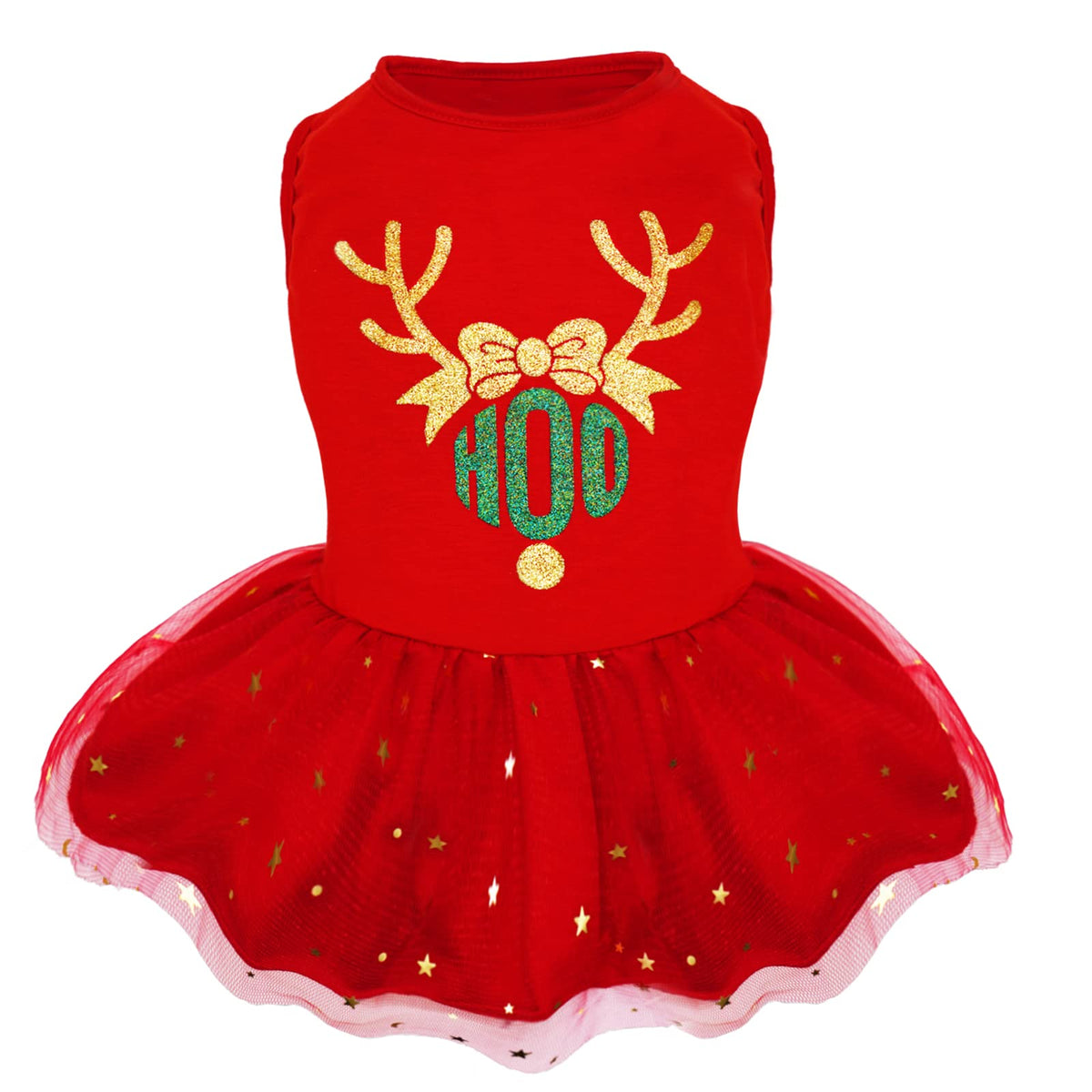 Cyeollo Dog Christmas Dress Holiday Theme Reindeer Antlers Dog Tulle Skirt Xmas Dog Dresses For Small Dogs Doggie Bowtie Girl Dog Clothes Cat Apparel Size S