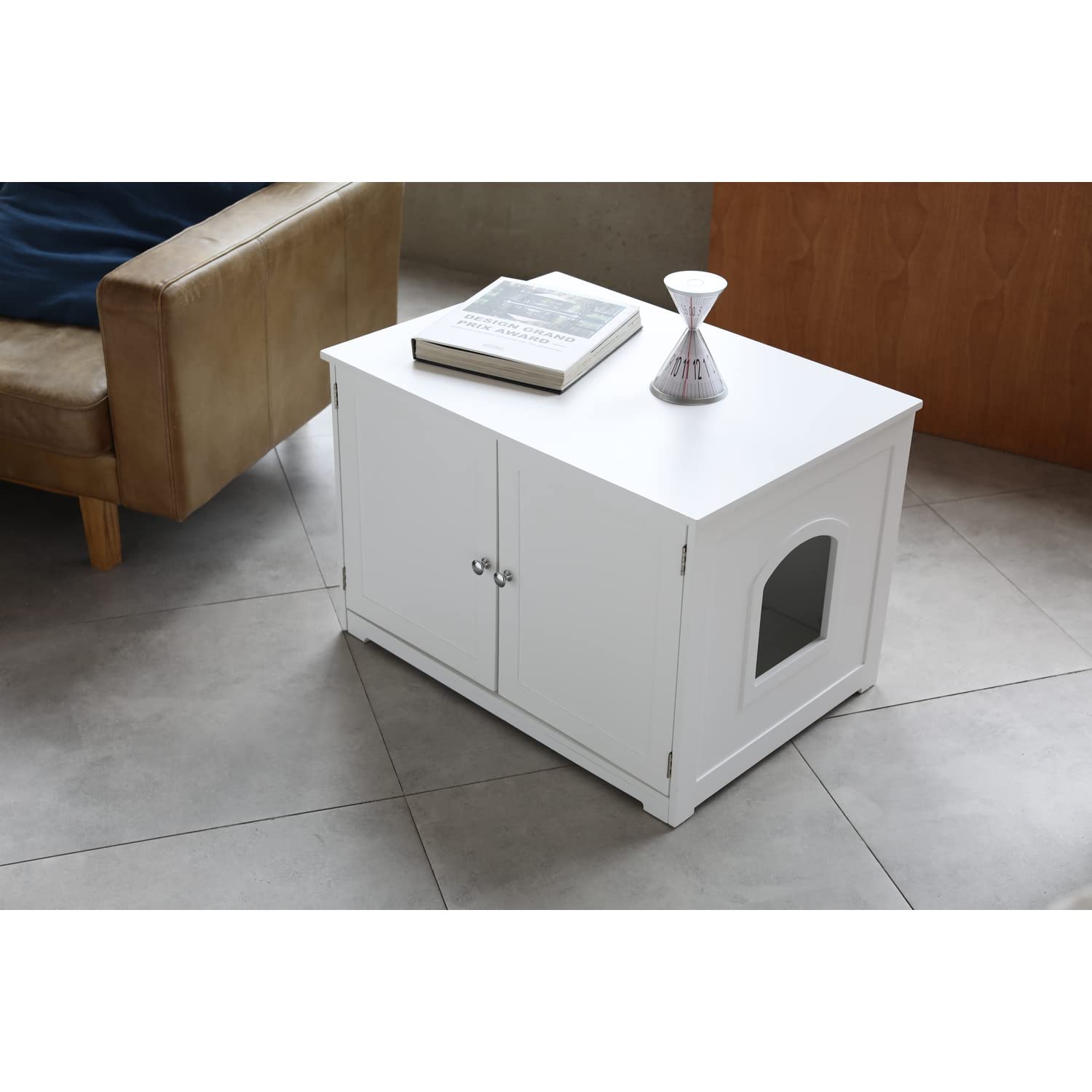 Zoovilla Merry Pet Kitty Litter Cabinet Bench, White Large