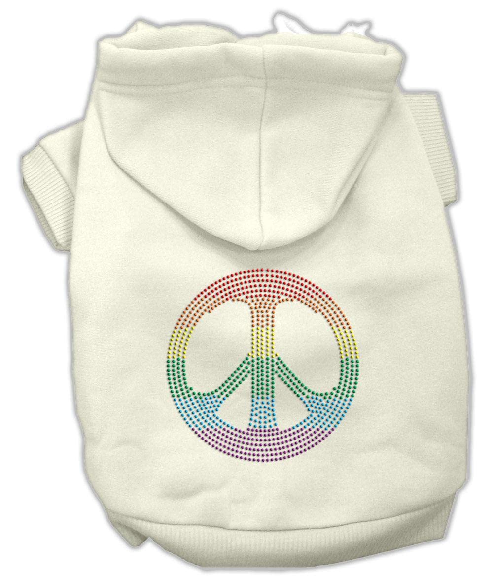 Mirage Pet Products Rhinestone Rainbow Peace Sign Hoodies, 20, Cream