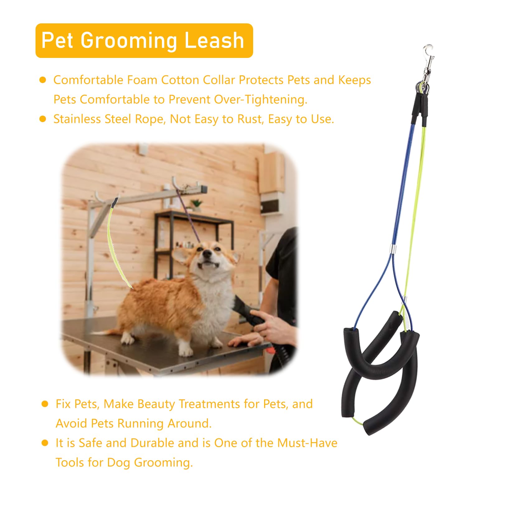 Dog Grooming Loop No-Sit Haunch Holder Wash Choker With Loop Noose Double Noose Ropes Adjustable Loop Noose Dog Grooming Leash D