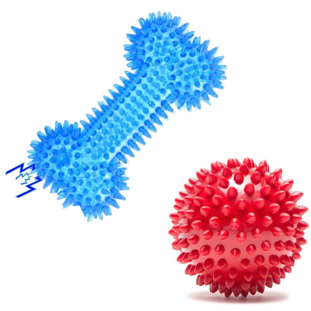 PETZLUV Spiked Rubber Ball | Chew Toy for Dogs, Puppies & Pets | Hard and Durable Teething Toy | Dog Squeaky Toys Set Spike Bone
