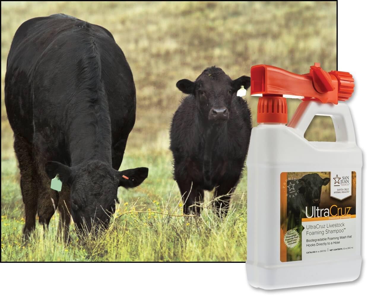 Ultracruz Livestock Foaming Shampoo, 32 Oz With Travel Applicator,White
