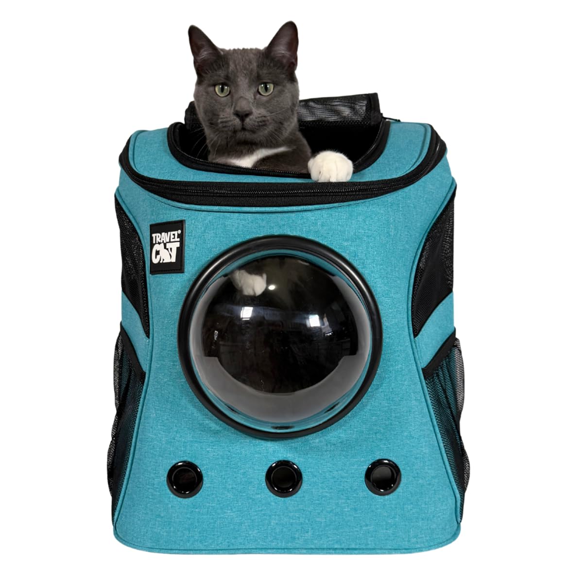 Fat Cat Backpack Carrier - Airline Approved Cat Carrier With Space Capsule Bubble For For Small Cats, Kitten - Premium Aqua Cat 