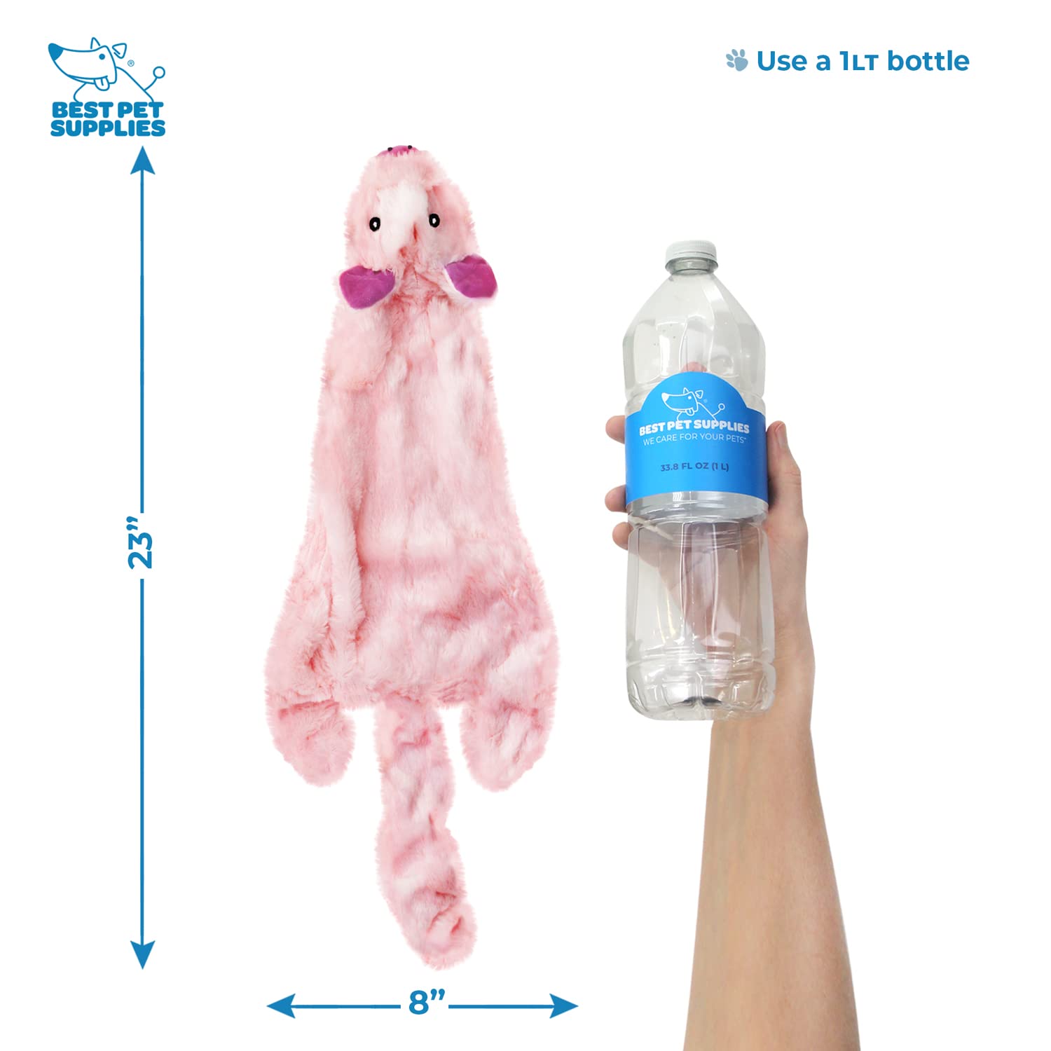 Best Pet Supplies 2-In-1 Stuffless Squeaky Dog Toys With Soft, Durable Fabric For Small, Medium, And Large Pets, No Stuffing For Indoor Play, Holds A Plastic Bottle - Hare, Pig, Large