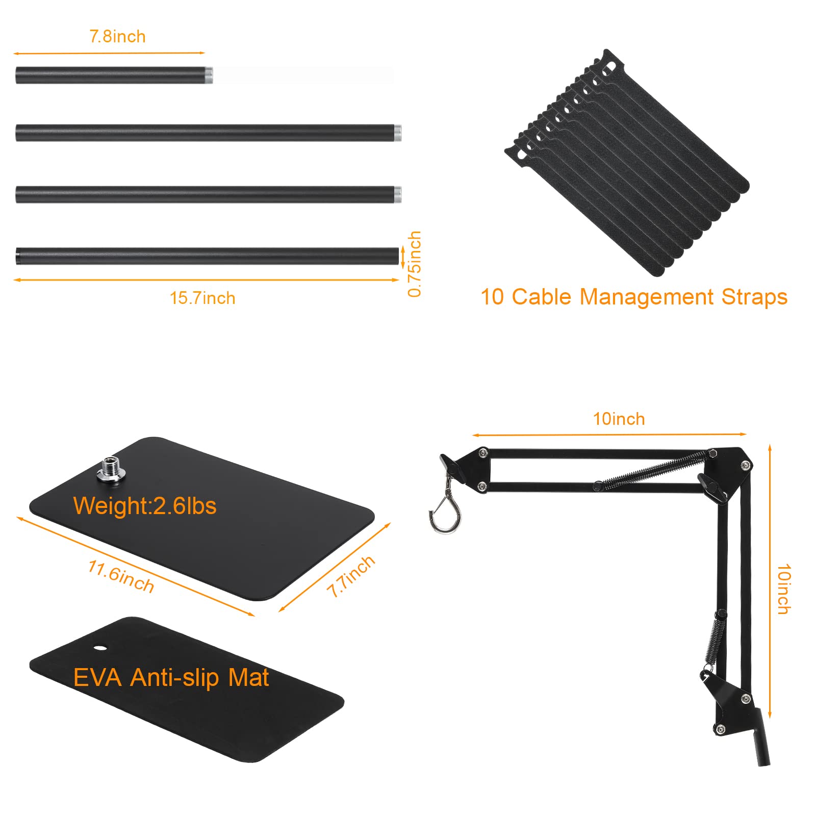 Dxoveen Reptile Lamp Stand Reptile Light Stand (15.7Inch To 74.3Inch) With 360 Adjustable Swing Arm, Heat Lamp Holder For Bearde