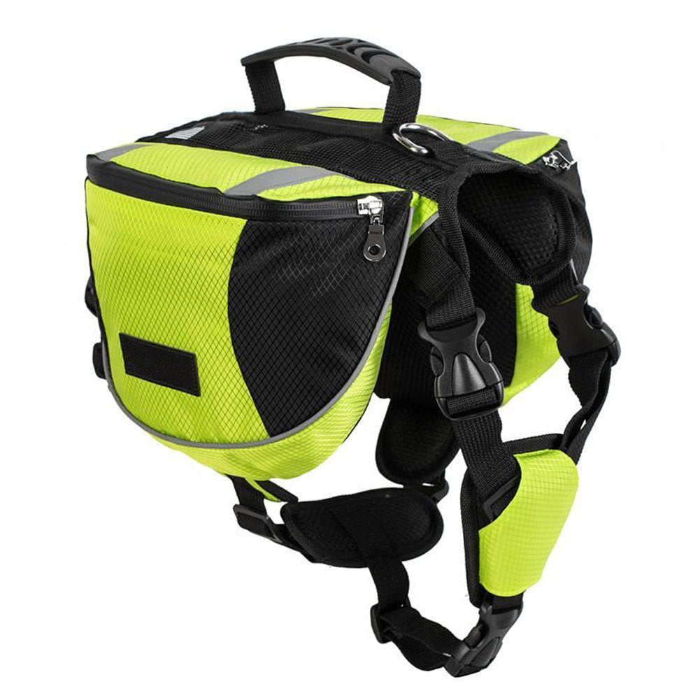 Lifeunion Polyester Dog Saddlebags Pack Hound Travel Camping Hiking Backpack Saddle Bag For Small Medium Large Dogs (Neon Green,L)