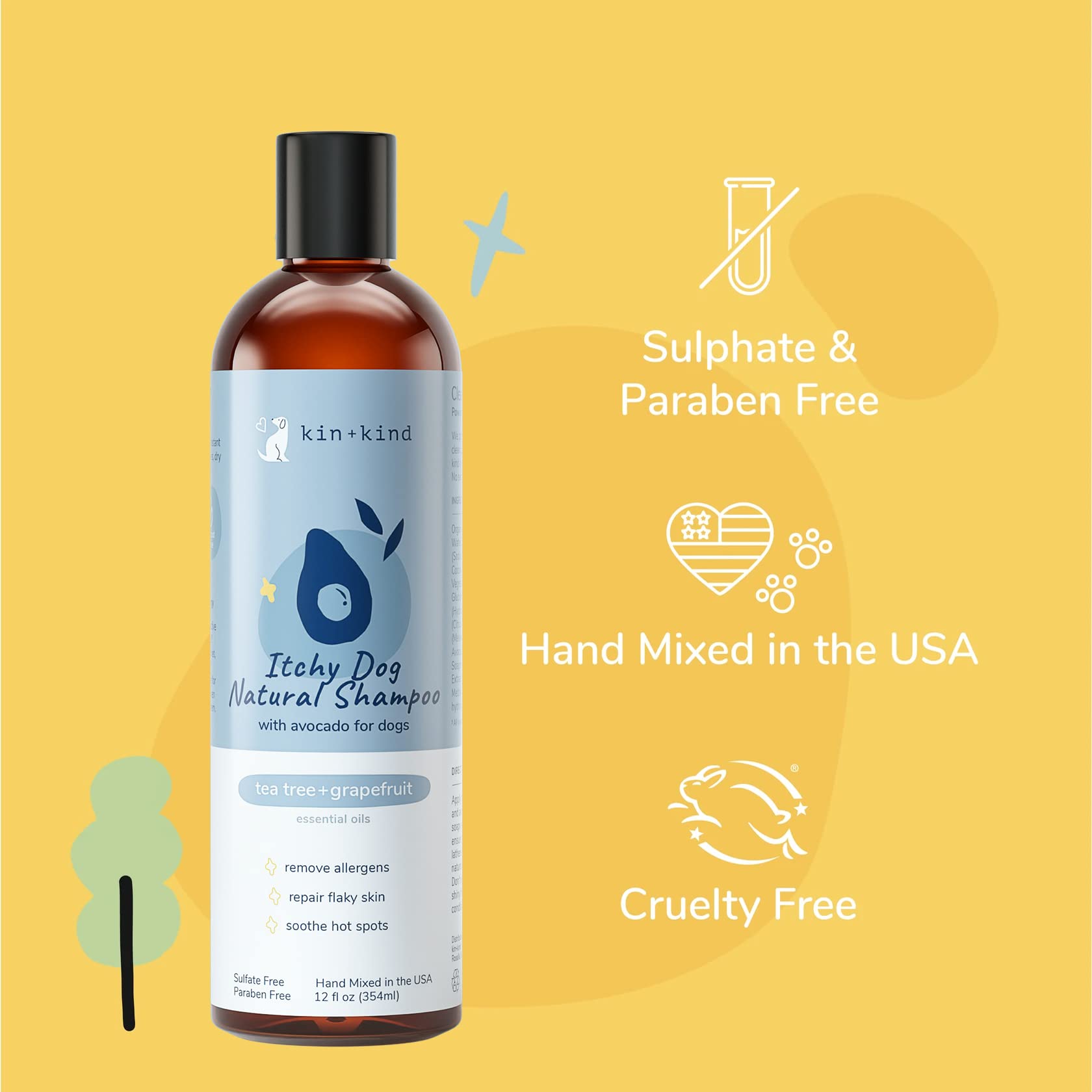 Kin+Kind Pet Shampoo For Itchy Dog And Cat (12 Fl Oz) - Soothe Itch And Hot Spot Irritation - Safe, Natural Formula With Olive O