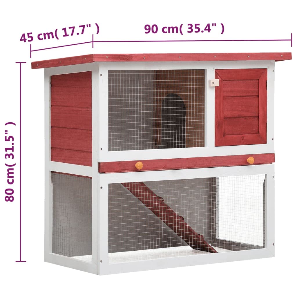 Vidaxl Outdoor Wooden Rabbit Hutch With Weatherproof Green Roof, Iron Wire Mesh, And Cleaning Tray - Spacious Pet Enclosure In Red
