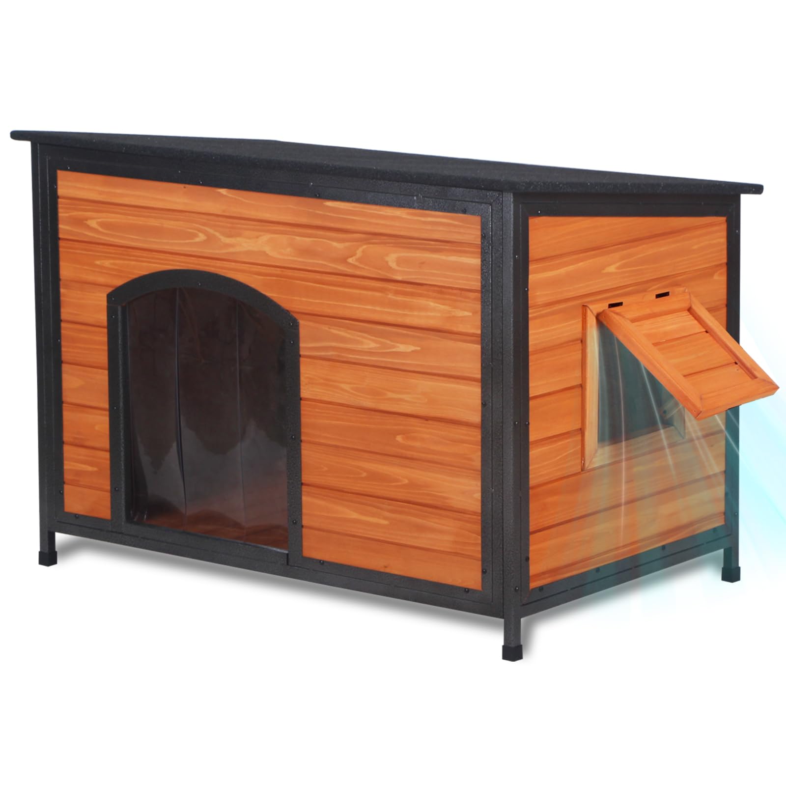 Funxplore Dog House Outdoor Weatherproof 43.3'' L Chew Proof Dog Kennel For Small Medium Large Dogs With Strong Metal Chew Proof