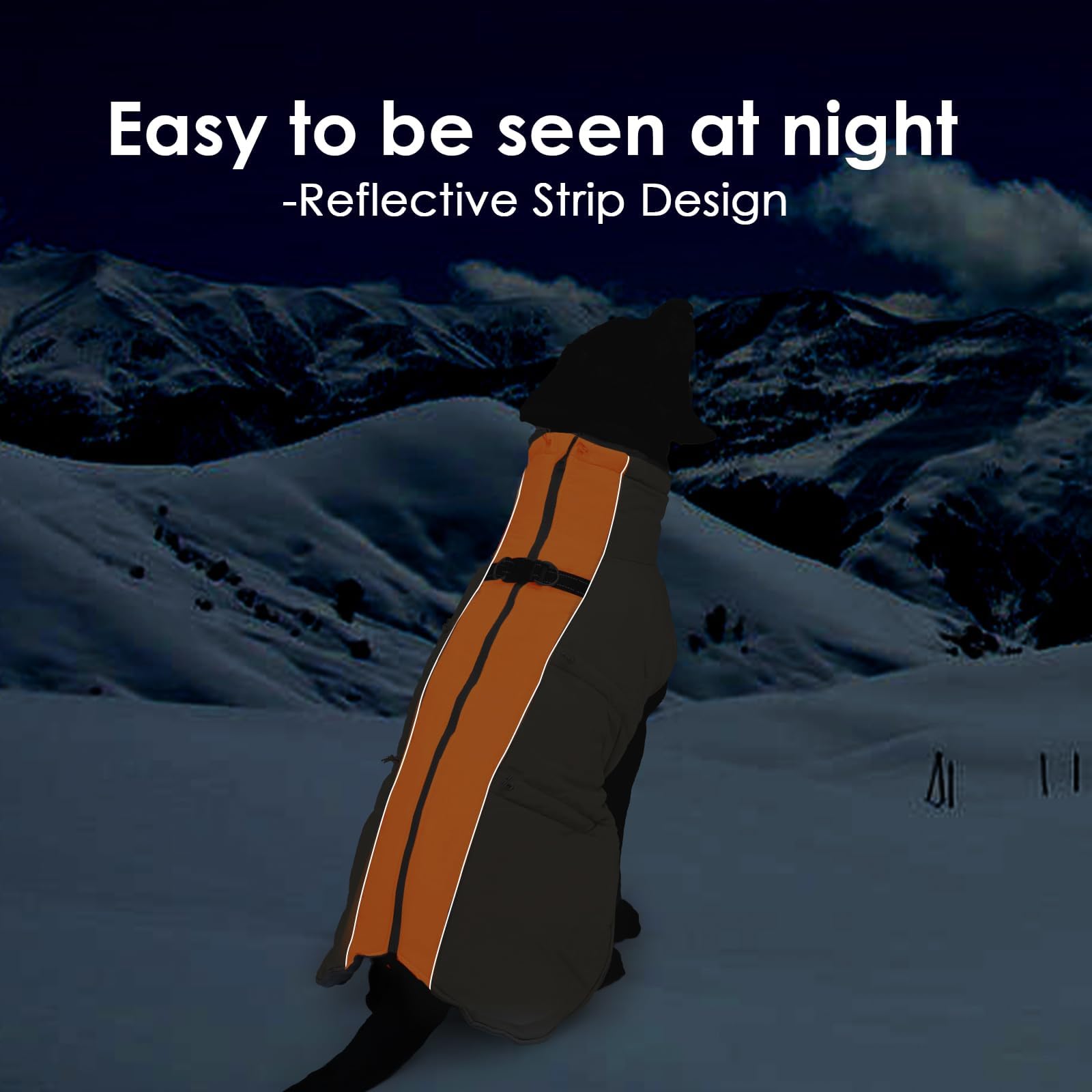 IKIPUKO Dog Coat - Large Dog Winter Jacket, Warm Zip Up Snowsuit, Reflective, Water-Resistant, Orange-Gray