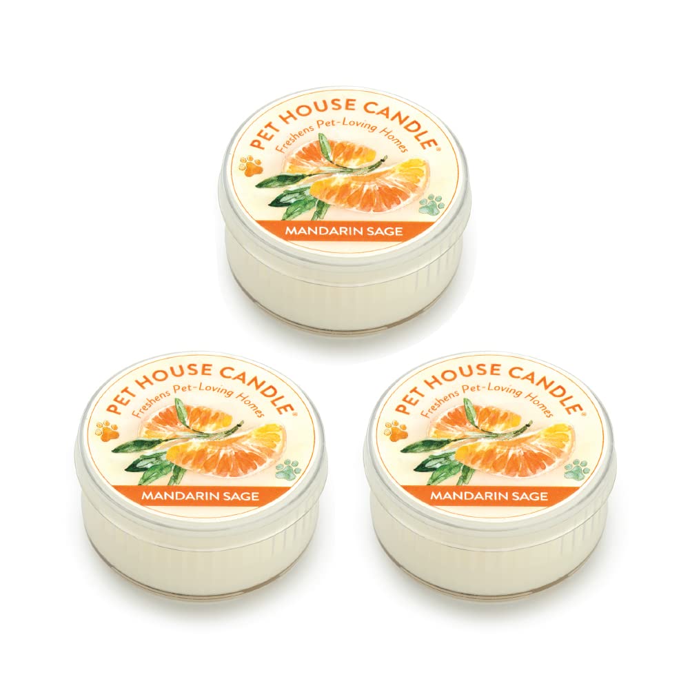 One Fur All Pet House Mini Candle - Mandarin Sage 3 Pack - Pet Odor Eliminator Mini Candle - Natural Wax Candle - Mini Candle Se