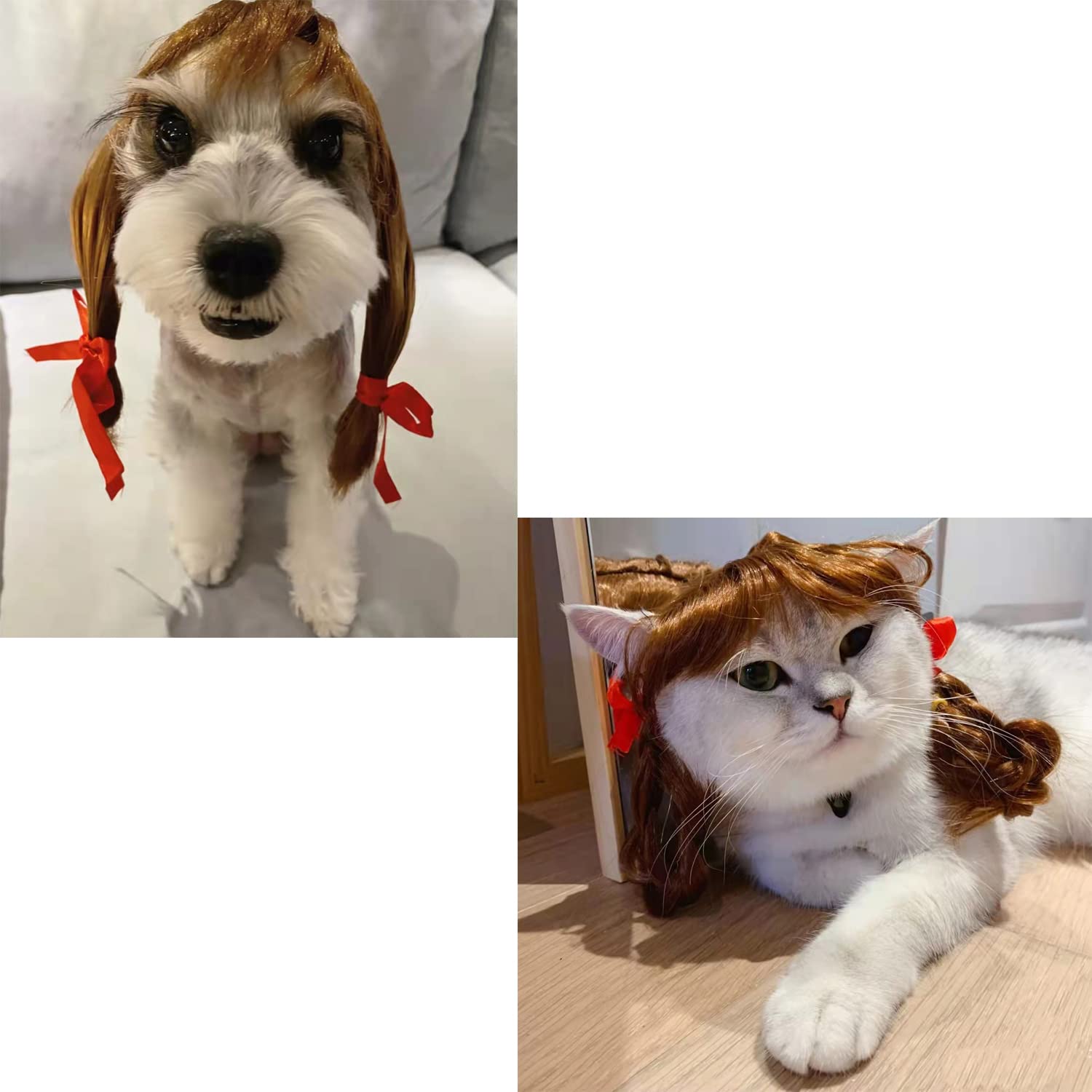 Pet K9 Funny Dog Cosplay Wig, Headwear Apparel Toy,Pet Costumes, Cat Dress Up For Halloween, Christmas, Parties, Festivals, Dog Wigs For Small Medium And Large Sized Dogs (Brown Braids)