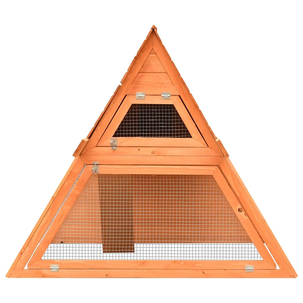 vidaXL Rabbit Hutch in Solid Pine & Fir Wood - A-Shaped Design, Iron Wire Mesh, Easy-Climb Ramp, Pull-Out Tray, Lockable Doors, Brown