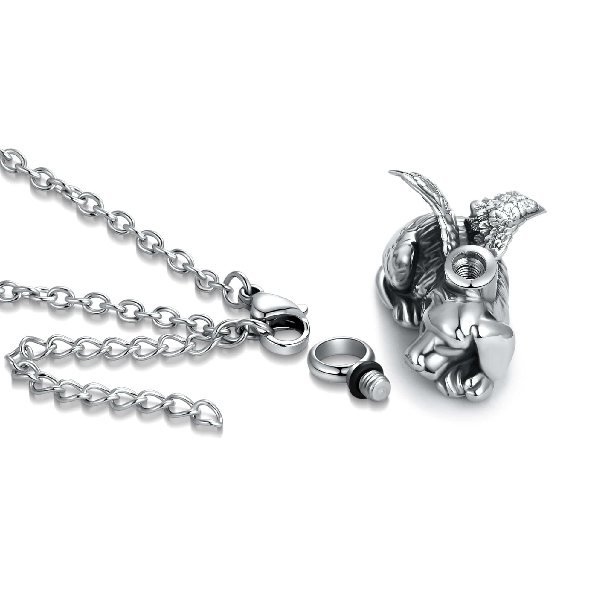 Qeensekc Angel Dog Cremation Urn Necklace For Ashes Pet Stainless Steel Memorial Urn Keepsake Pendant Ash Holder For Women Men