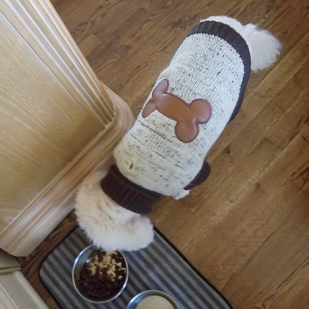 Bingpet Turtle Neck Dog Sweater - Brown Bone Pattern - Puppy Winter Warm Cloth For Small Medium Large Dogs