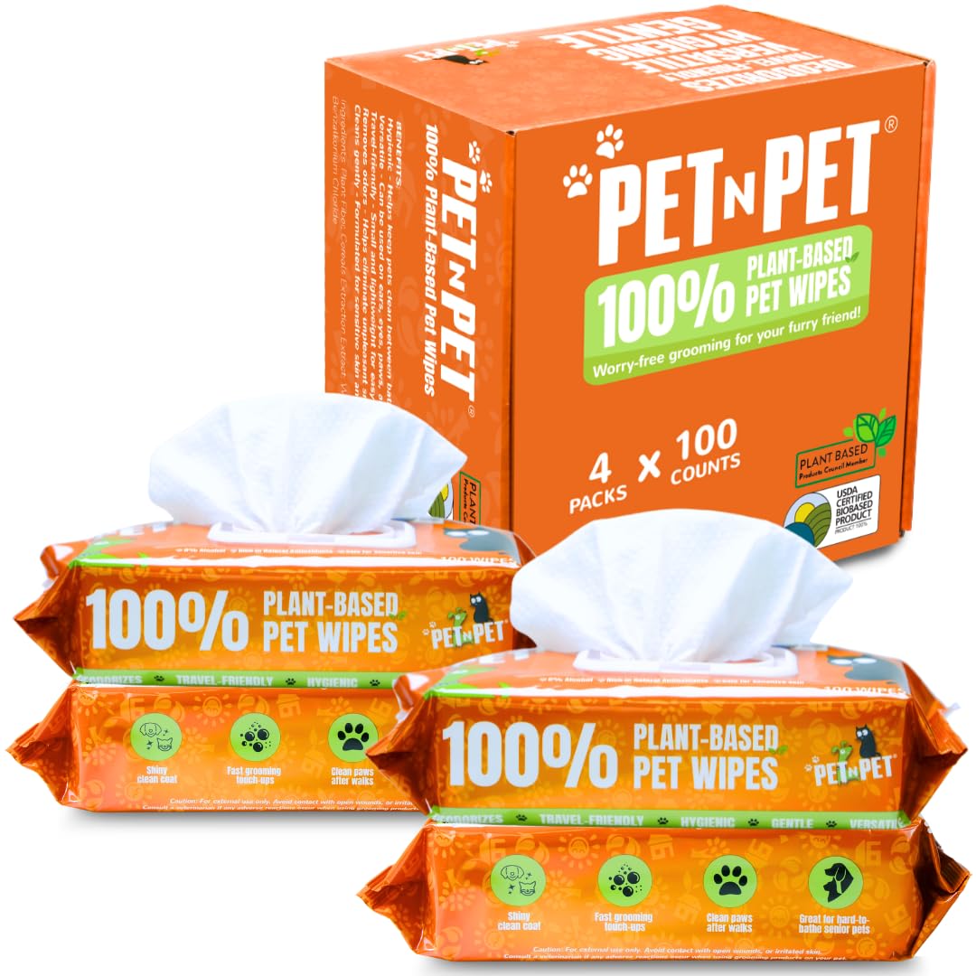 Pet N Pet 100% Plant Based Dog Wipes For Paws And Butt, 400 Counts Hypoallergenic Unscented Dog Pet Wipes, 8'' X 8''