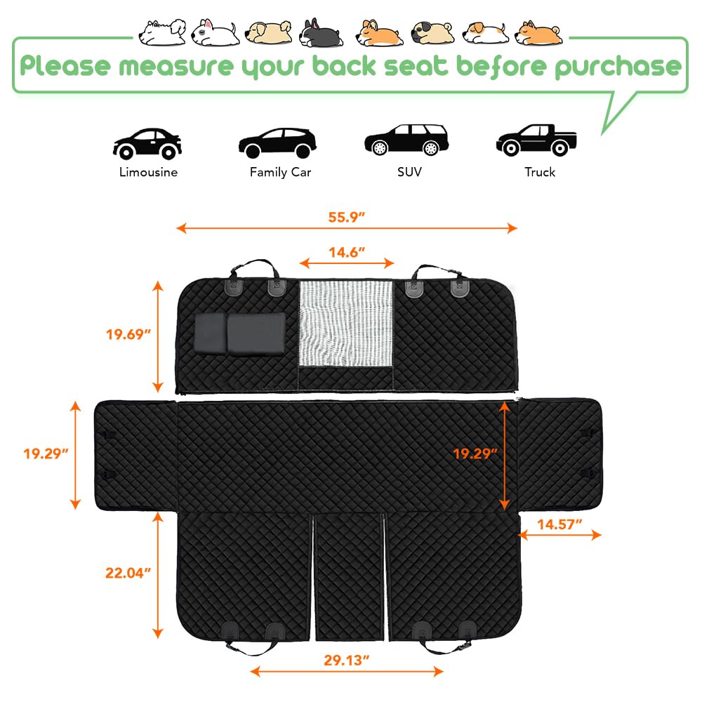 Vailge 100% Waterproof Convertible Dog Car Seat Covers, Waterproof Dog Seat Cover With Mesh Window, Heavy Duty Seat Cover For Dogs, Dog Car Hammock Pet Seat Cover For Cars Trucks Suvs,Black,Standard