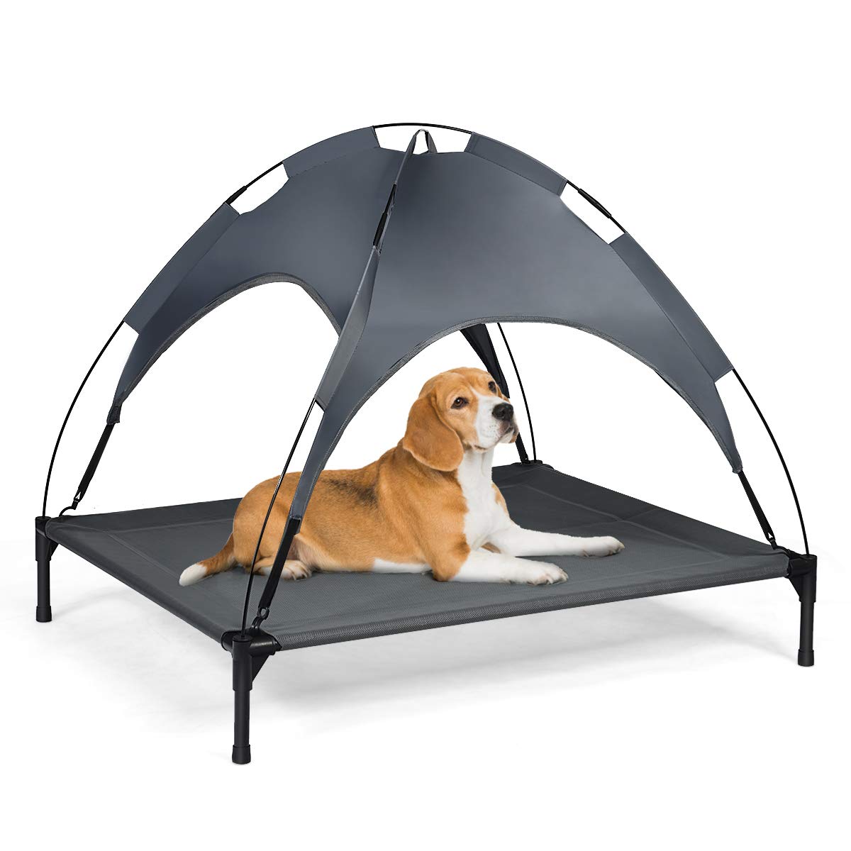 Giantex Elevated Dog Bed With Canopy, Portable Indoor Outdoor Pet Cot For Camping Beach Lawn, Keep Dogs Cats Cool In Summer, Bre