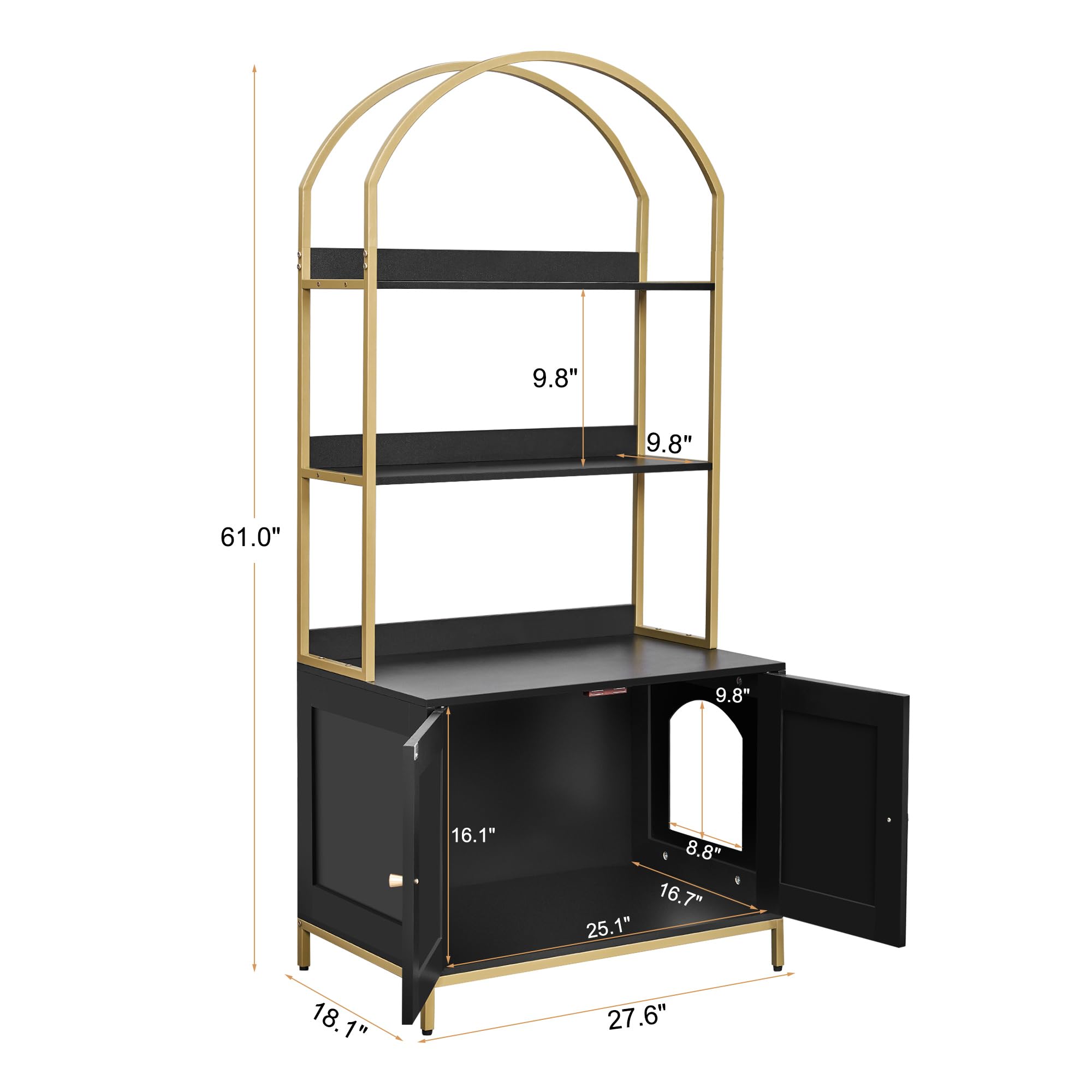 Homhedy Cat Litter Box Enclosure, Litter Box Furniture Hidden With 2-Tier Storage Shelves, Wooden Cat Washroom Furniture With Me