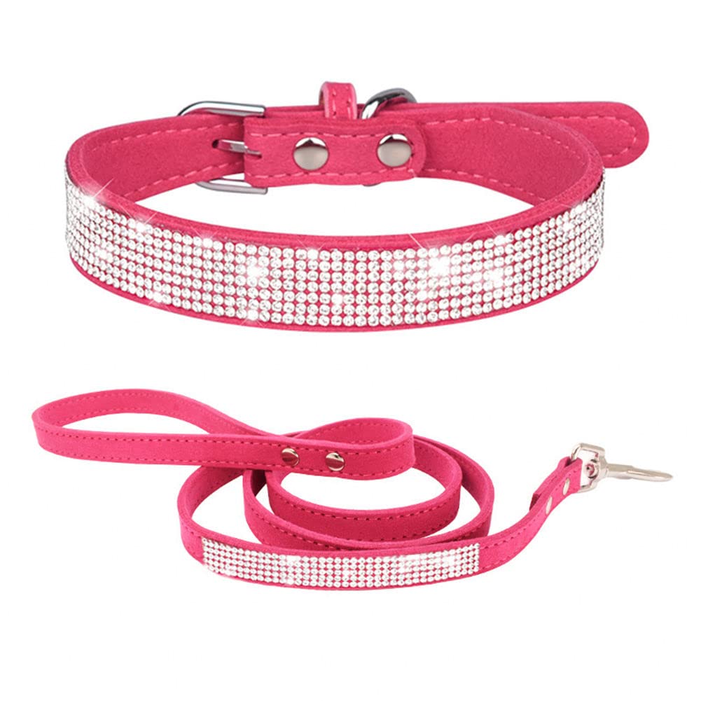 Small Dog Collar And Leash Set With Rhinestone Bow Knot Crystal Diamond Colorful Bling Girl Cat Collars Rose Xs