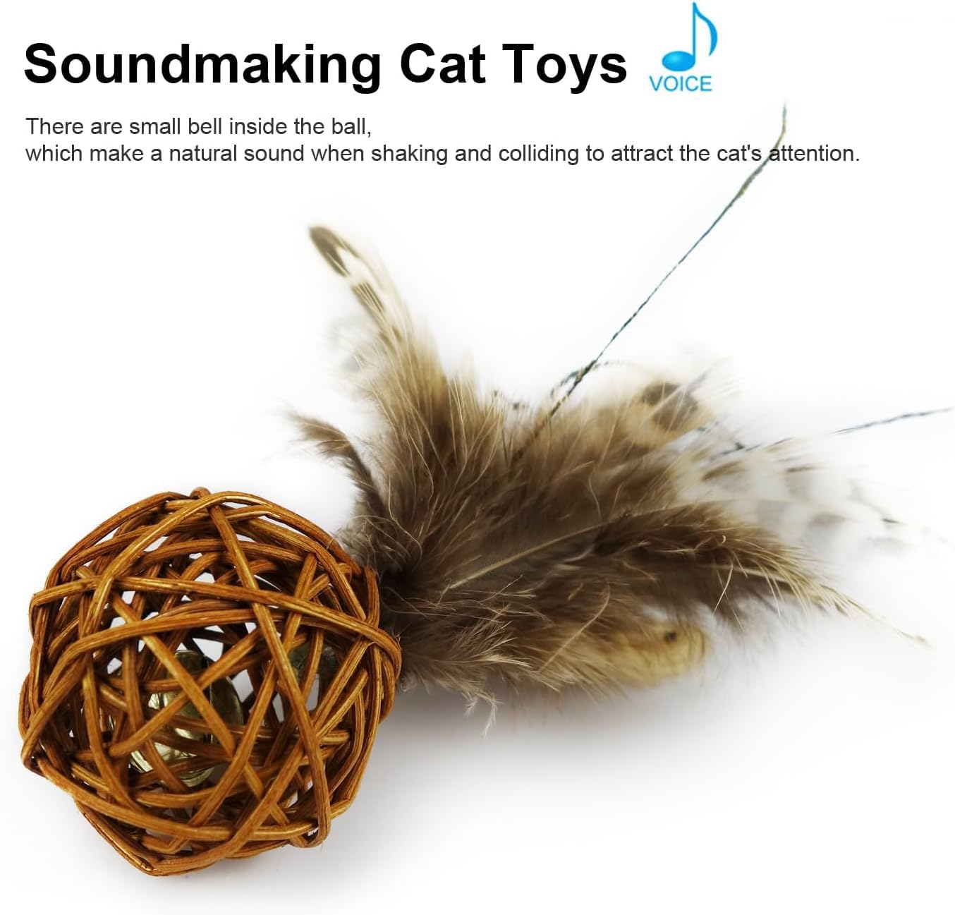 Ttcat 2Pcs Feather Cat Ball Toy With Bell,Cat Toys For Indoor Cats,Interactive Chew Toys For Kitty Kitten.